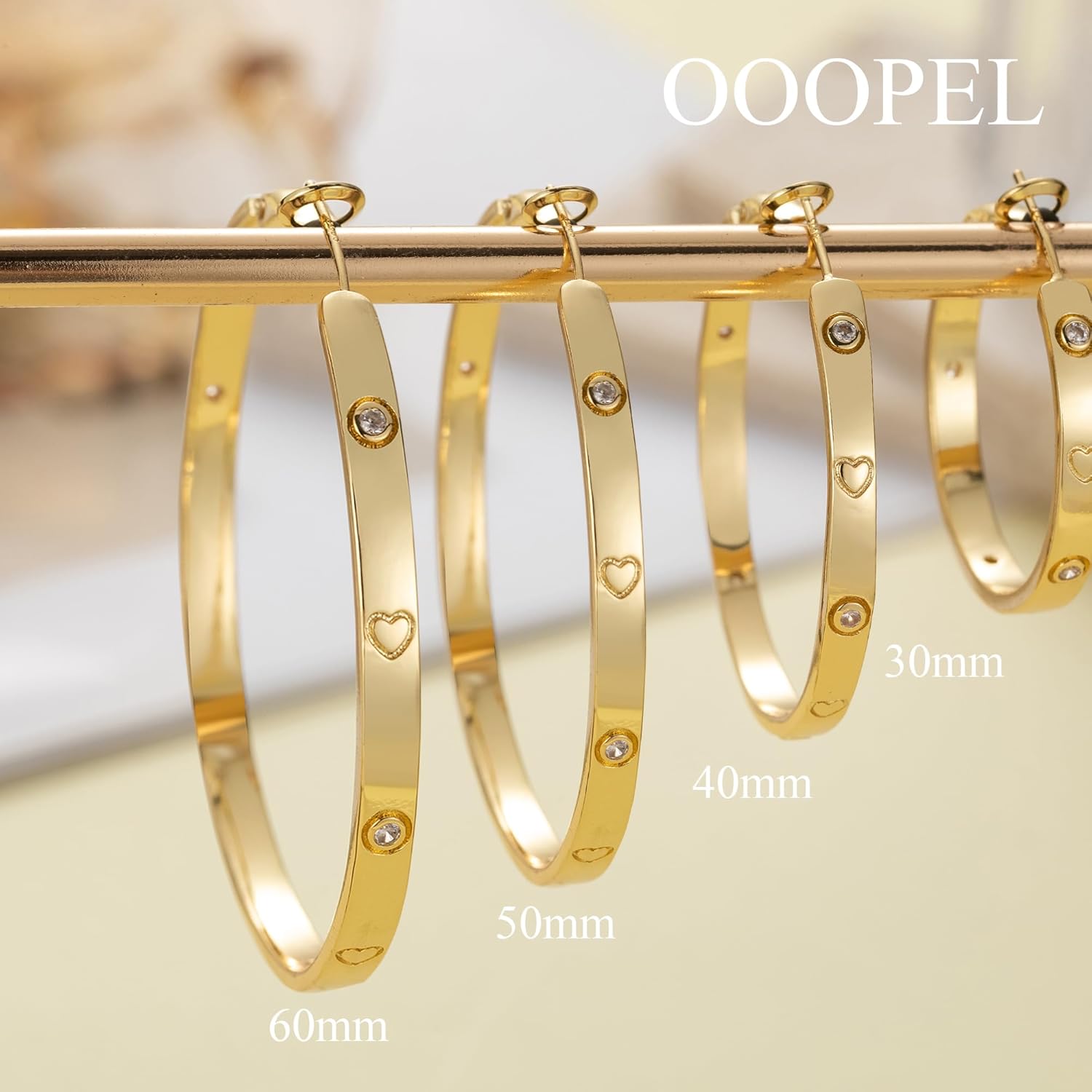 OOOPEL Sterling Silver Hoop Earrings for Women Gold Silver Large Hoops with Zirconia and Heart Engraving Hypoallergenic 4mm Wide Big Hoop Earrings for Women (30/40/50/60mm)