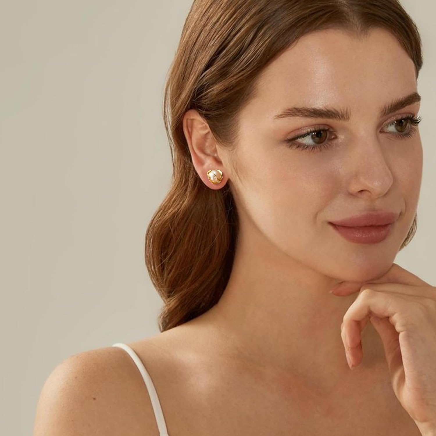OOOPEL Pearl Earrings for Women Freshwater Pearl Dangle Earrings Sterling Silver Elegant Pearl Stud 14K Gold Plated Handpicked Freshwater Cultured Pearl Earrings Wedding Gifts for Women