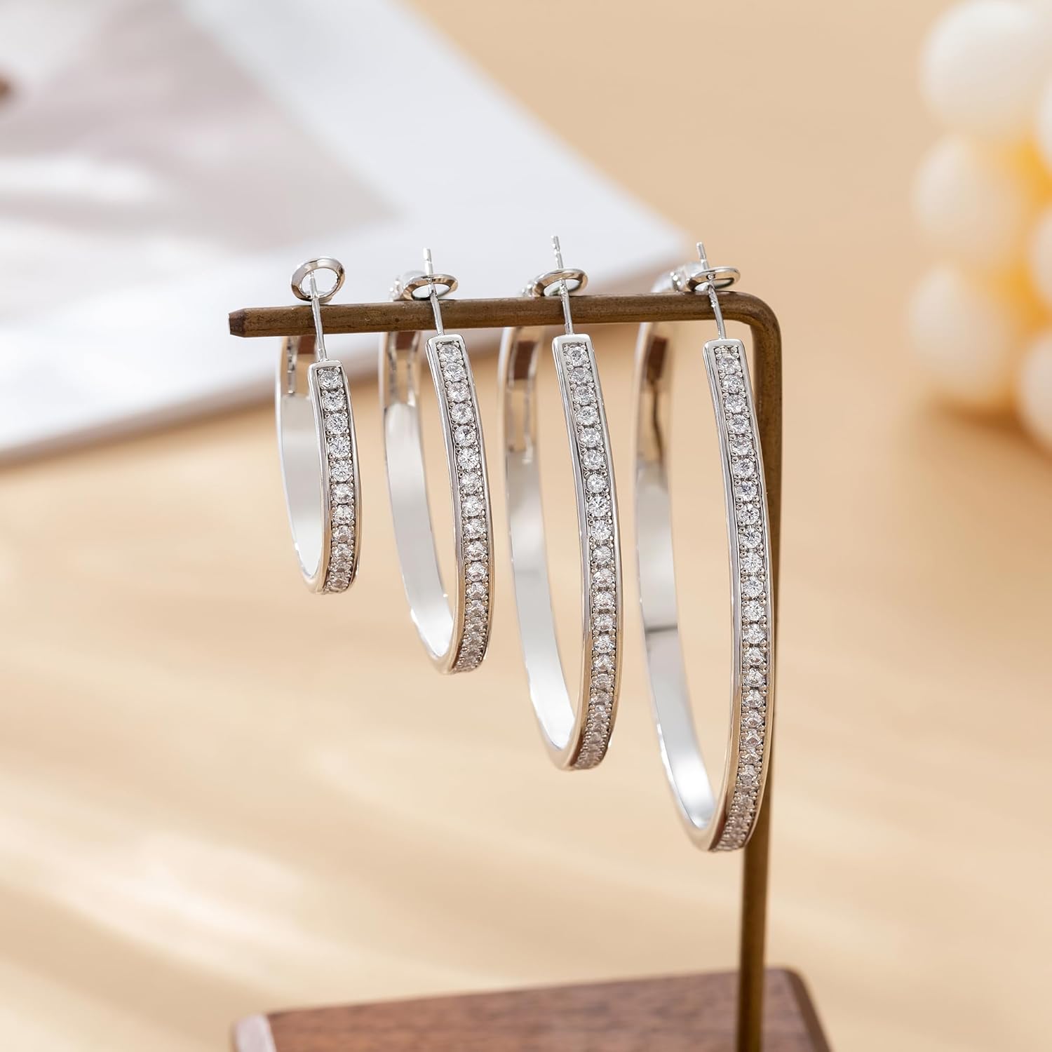 OOOPEL Large Rhinestone Hoops Sparkly Big CZ Hoop Earrings for Women Non Tarnish 925 Sterling Silver/Gold Plated Rhinestone Earrings for Sensitive Ears 30/40/50/60mm
