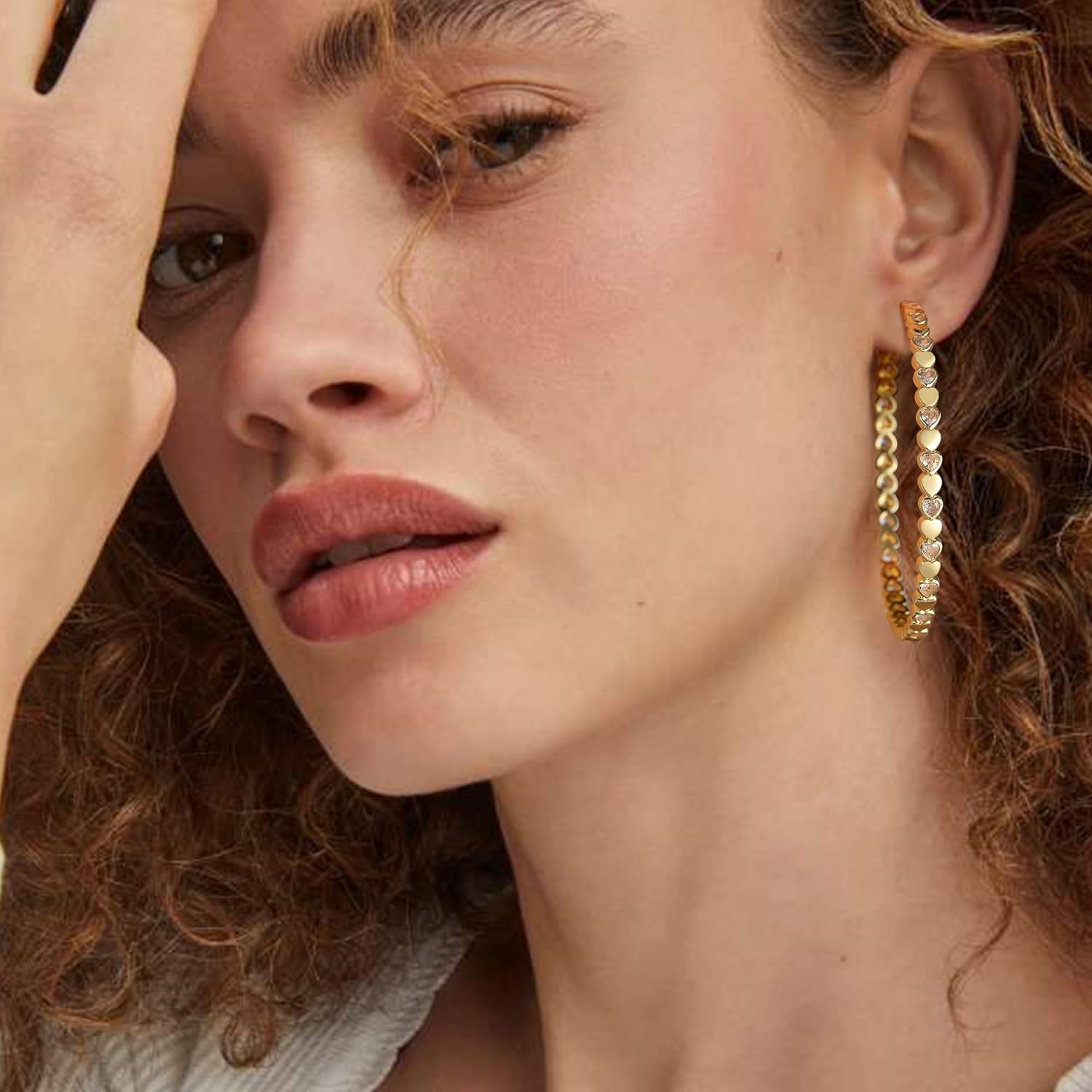 OOOPEL Heart Cubic Zirconia Large Hoop Earrings for Womens 925 Silver 14k Gold Plated Hypoallergenic Rhinestone Hoops Earring Sparkly Jewelry Gift 30/40/50/60mm