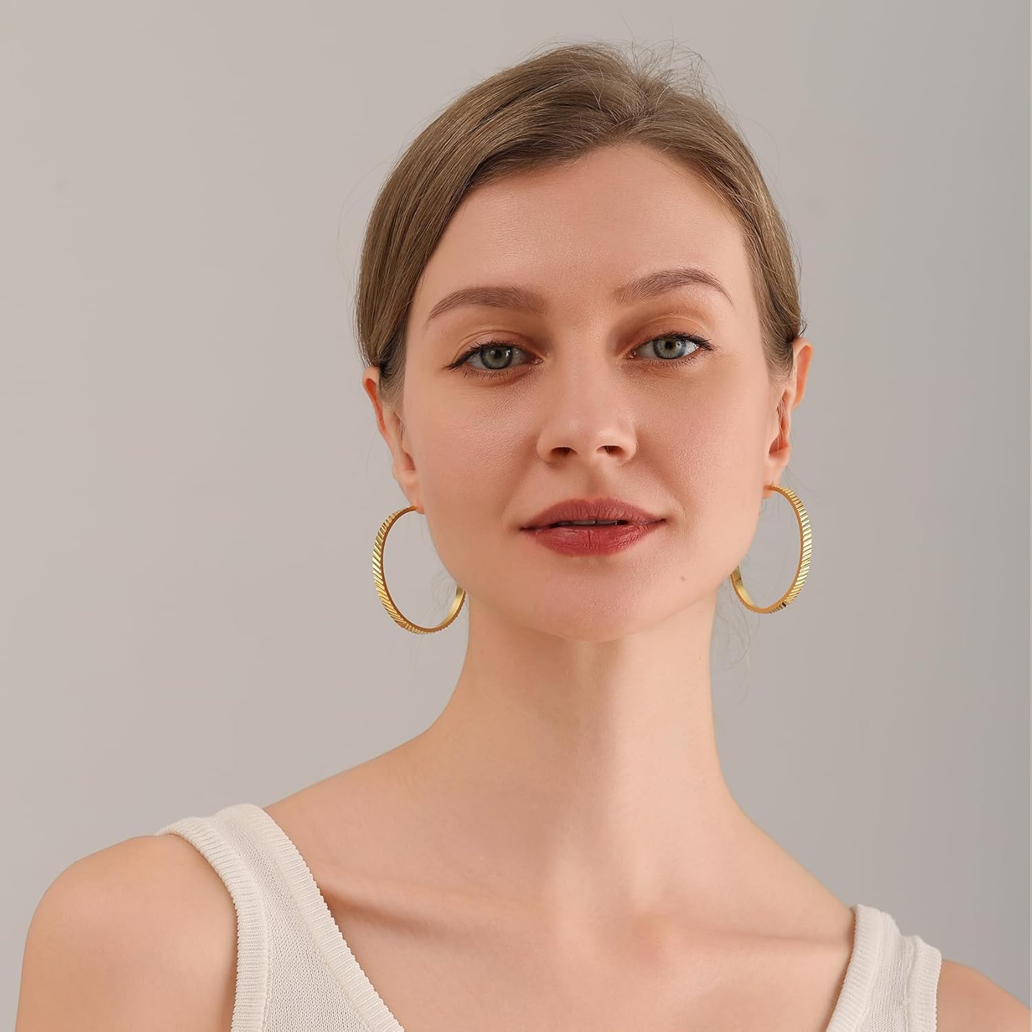 OOOPEL Wide Large Hoop Earrings for Women Stripe Chunky Hoops Minimalist S925 Sterling Silver Hypoallergenic Thick Big Gold Hoop Earrings