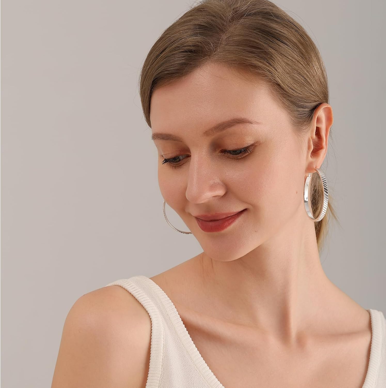 OOOPEL Wide Large Hoop Earrings for Women Stripe Chunky Hoops Minimalist S925 Sterling Silver Hypoallergenic Thick Big Gold Hoop Earrings