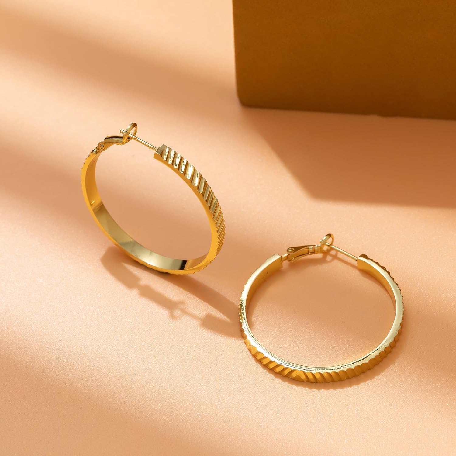 OOOPEL Wide Large Hoop Earrings for Women Stripe Chunky Hoops Minimalist S925 Sterling Silver Hypoallergenic Thick Big Gold Hoop Earrings