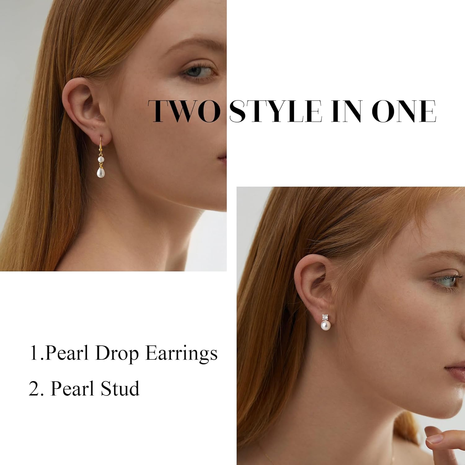 OOOPEL Pearl Earrings for Women Freshwater Pearl Dangle Earrings Sterling Silver Elegant Pearl Stud 14K Gold Plated Handpicked Freshwater Cultured Pearl Earrings Wedding Gifts for Women