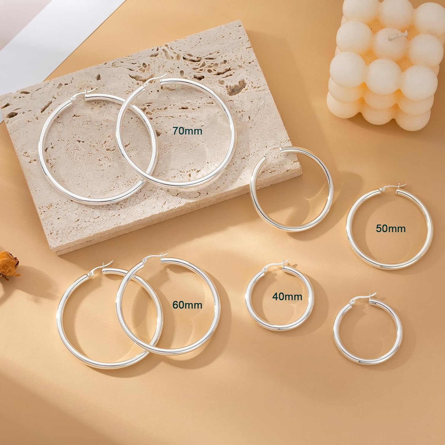 4mm Thick Gold Chunky Earrings Steling Silver Post Hoops Earrings For Women Hollow Tube Hoops Earrings Thick Gold Hoop Earrings Hypoallergenic Lightweight Gold Hoop Large Earrings 20/30/40/50/60MM