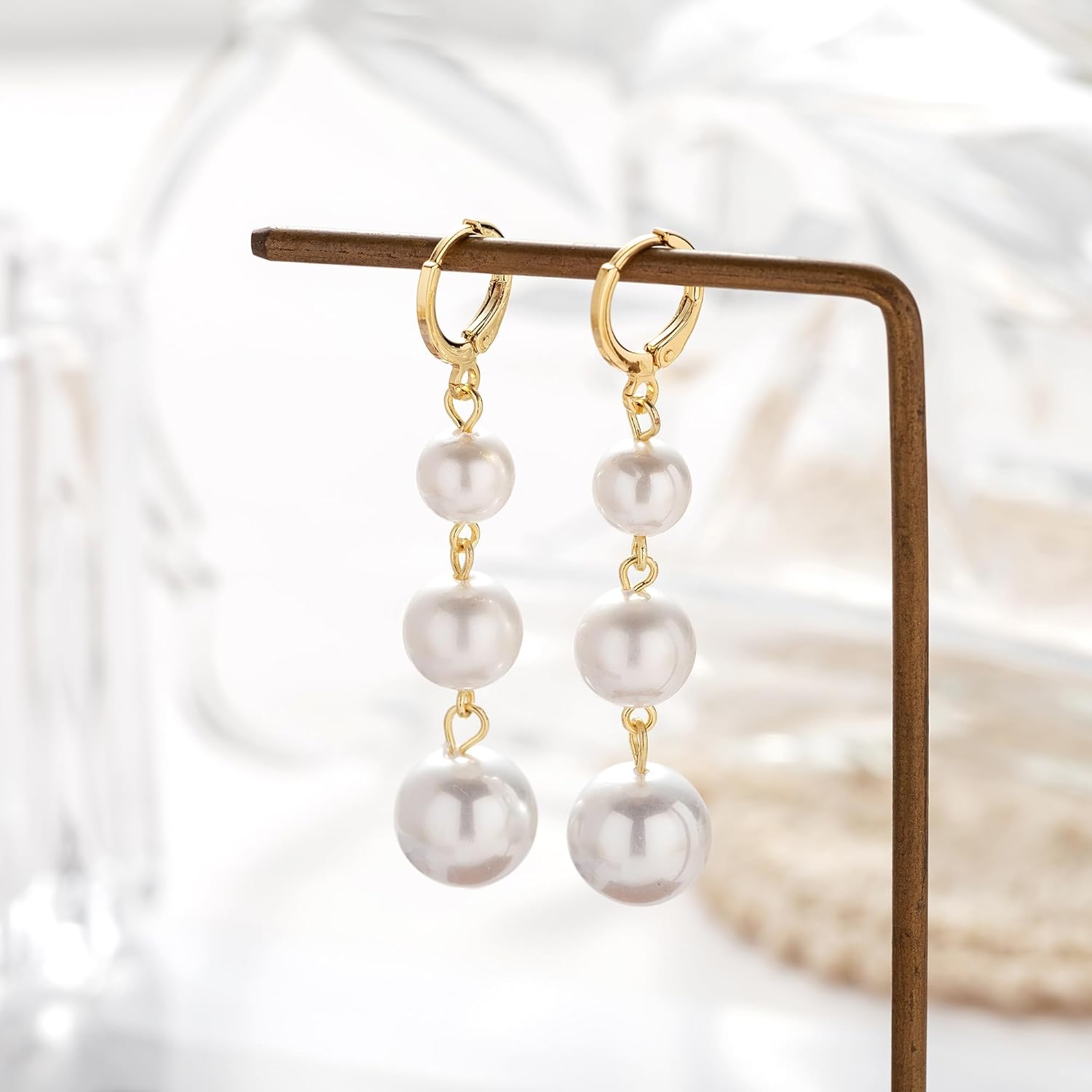 OOOPEL Pearl Earrings for Women Freshwater Pearl Dangle Earrings Sterling Silver Elegant Pearl Stud 14K Gold Plated Handpicked Freshwater Cultured Pearl Earrings Wedding Gifts for Women