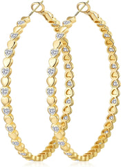 OOOPEL Heart Cubic Zirconia Large Hoop Earrings for Womens 925 Silver 14k Gold Plated Hypoallergenic Rhinestone Hoops Earring Sparkly Jewelry Gift 30/40/50/60mm