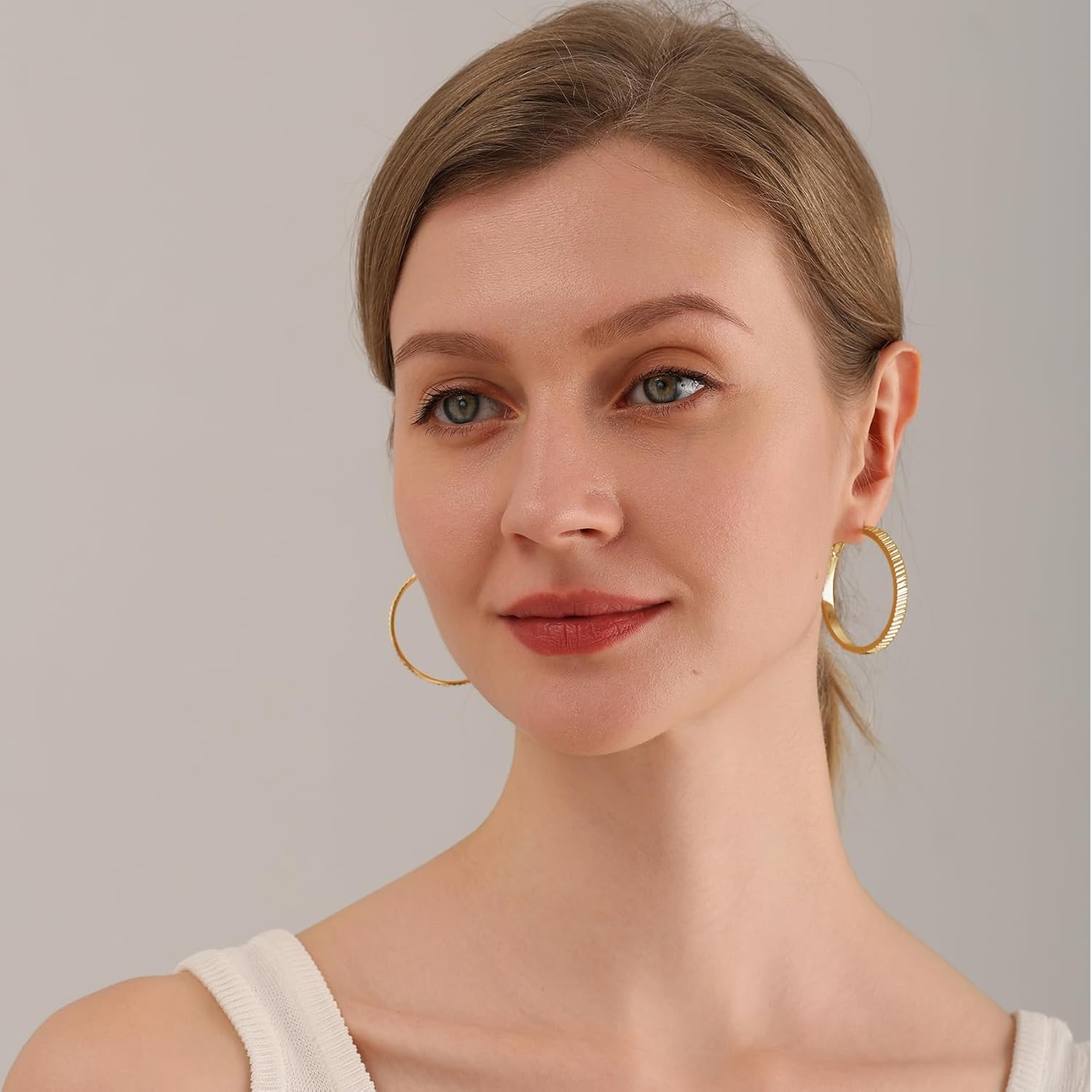 OOOPEL Wide Large Hoop Earrings for Women Stripe Chunky Hoops Minimalist S925 Sterling Silver Hypoallergenic Thick Big Gold Hoop Earrings