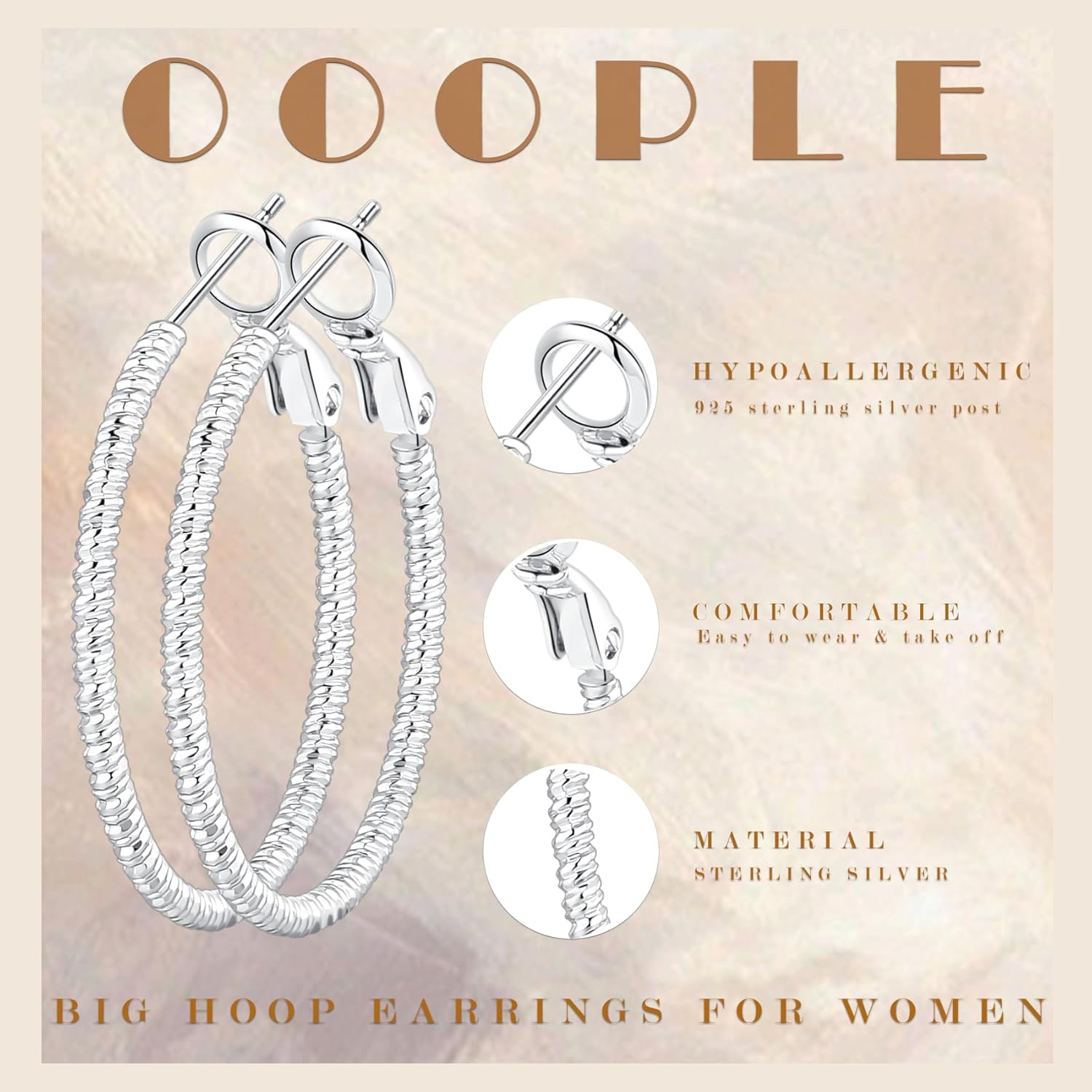 OOOPEL Gold Hoops Earrings for Women, 14k Real Gold Plated Big Earring Hoops Lightweight Earrings Hypoallergenic Large Sterling Silver Hoop Earring for Women 30MM 40MM 50MM 60MM