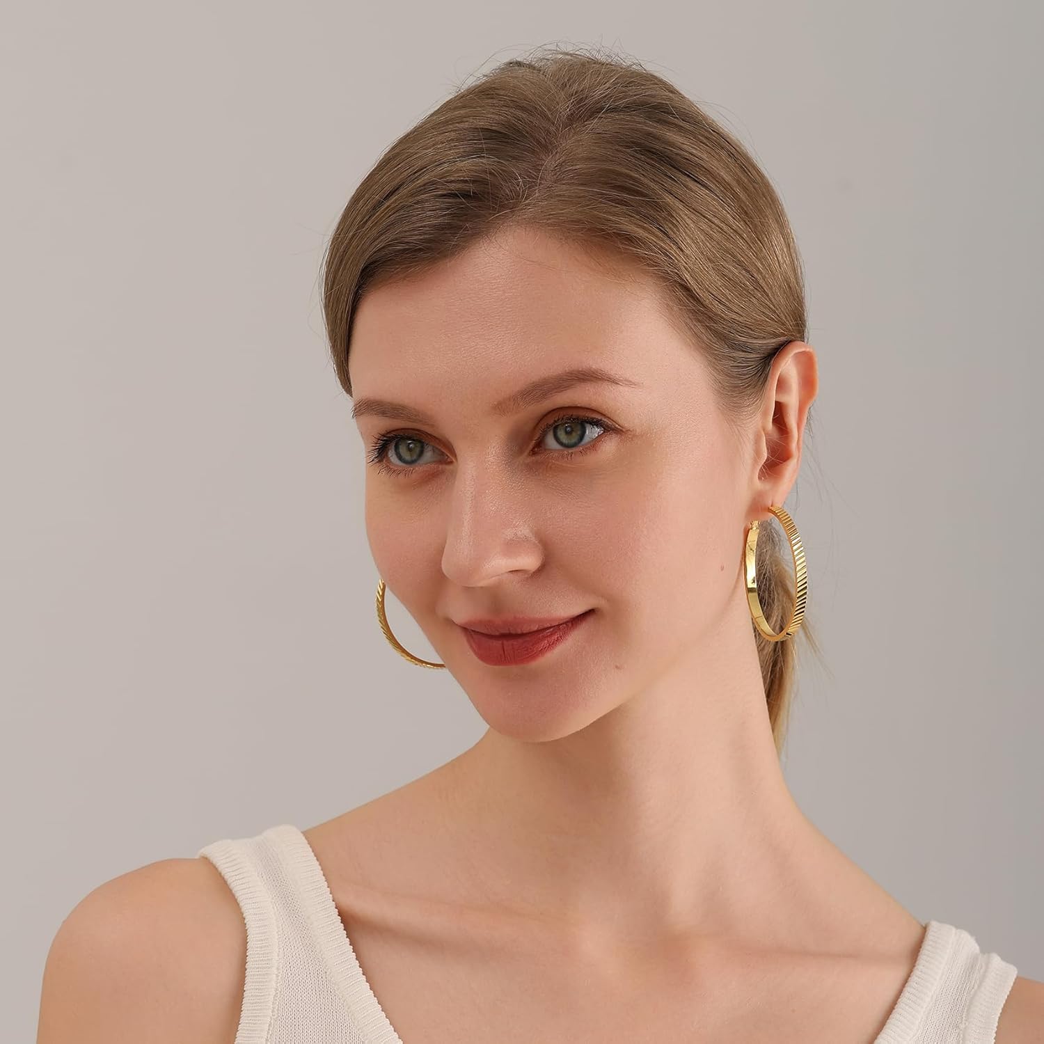 OOOPEL Wide Large Hoop Earrings for Women Stripe Chunky Hoops Minimalist S925 Sterling Silver Hypoallergenic Thick Big Gold Hoop Earrings