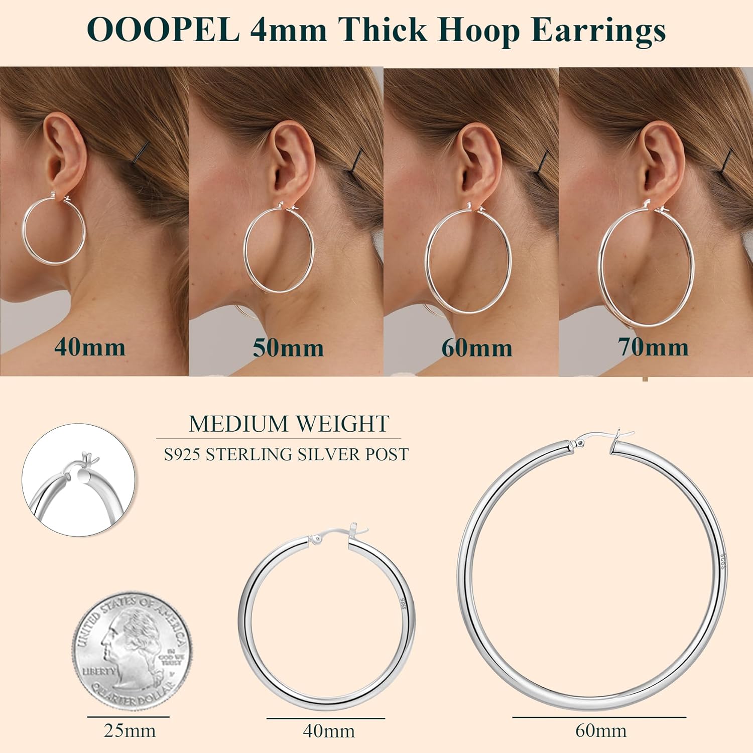 4mm Thick Gold Chunky Earrings Steling Silver Post Hoops Earrings For Women Hollow Tube Hoops Earrings Thick Gold Hoop Earrings Hypoallergenic Lightweight Gold Hoop Large Earrings 20/30/40/50/60MM