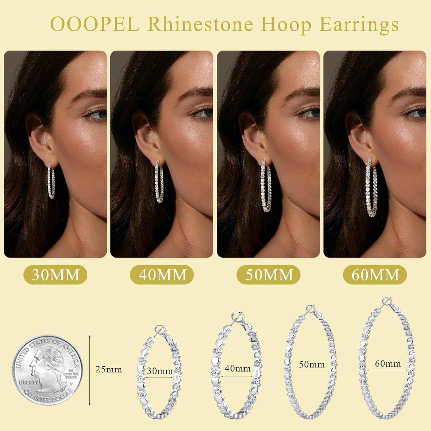 OOOPEL Heart Cubic Zirconia Large Hoop Earrings for Womens 925 Silver 14k Gold Plated Hypoallergenic Rhinestone Hoops Earring Sparkly Jewelry Gift 30/40/50/60mm