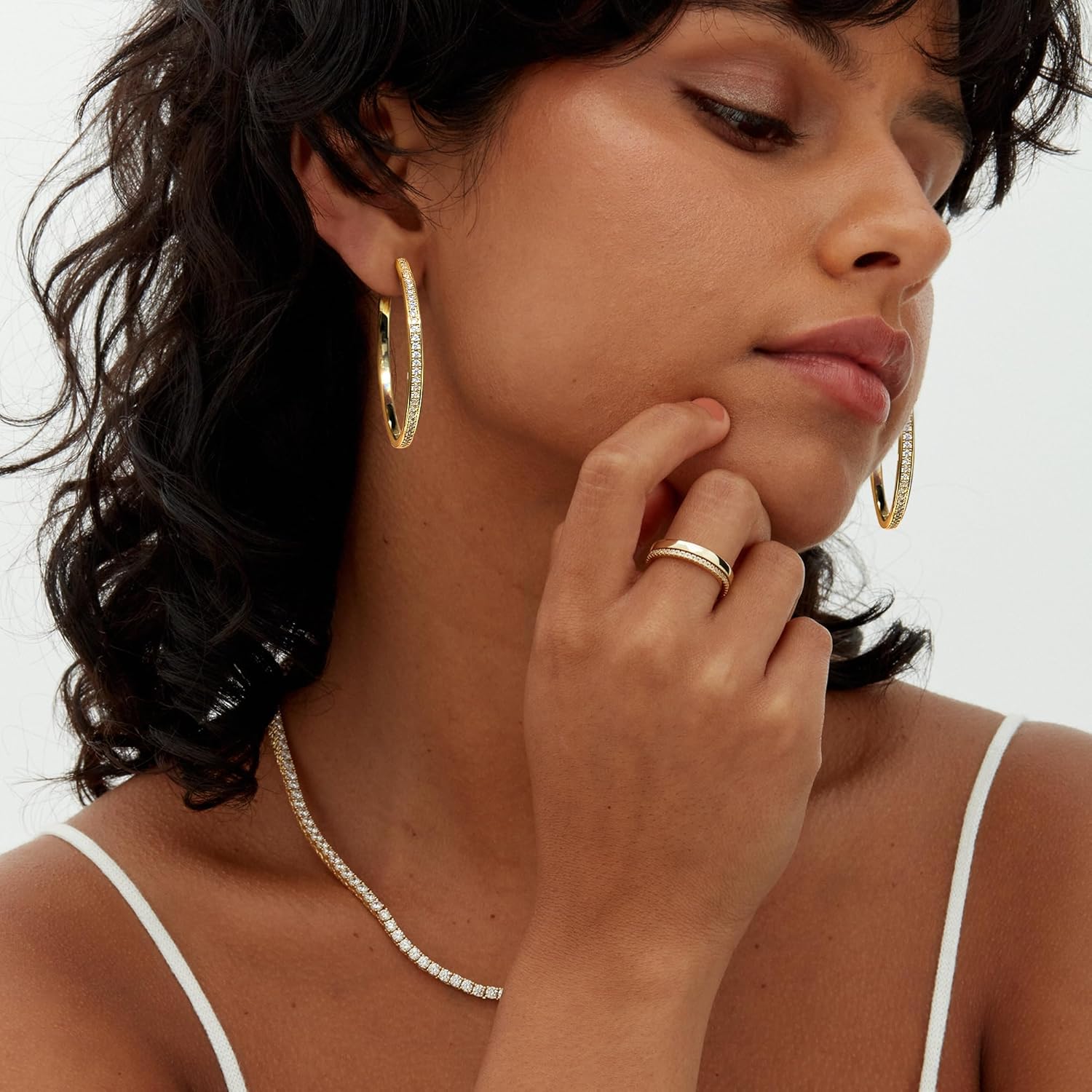 OOOPEL Large Rhinestone Hoops Sparkly Big CZ Hoop Earrings for Women Non Tarnish 925 Sterling Silver/Gold Plated Rhinestone Earrings for Sensitive Ears 30/40/50/60mm