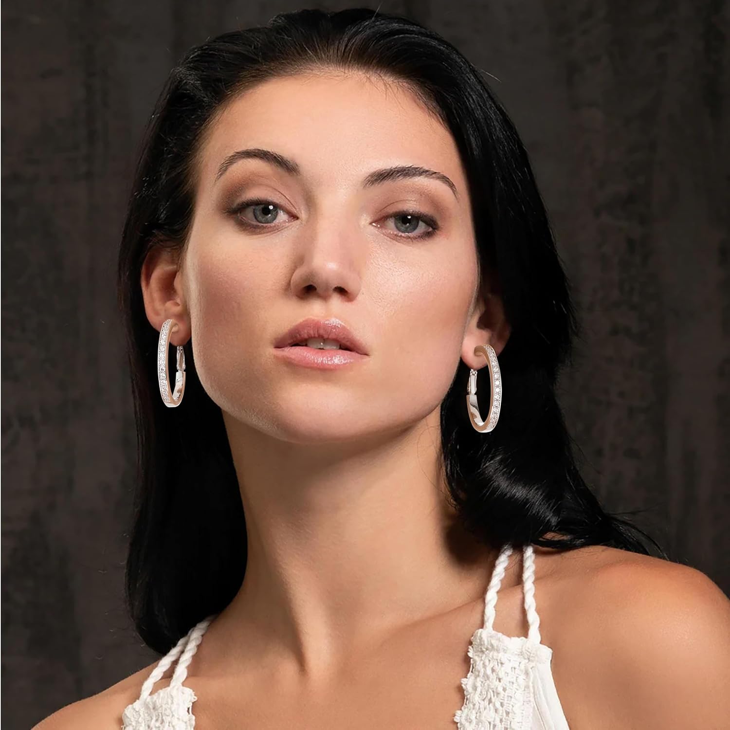 OOOPEL Large Rhinestone Hoops Sparkly Big CZ Hoop Earrings for Women Non Tarnish 925 Sterling Silver/Gold Plated Rhinestone Earrings for Sensitive Ears 30/40/50/60mm