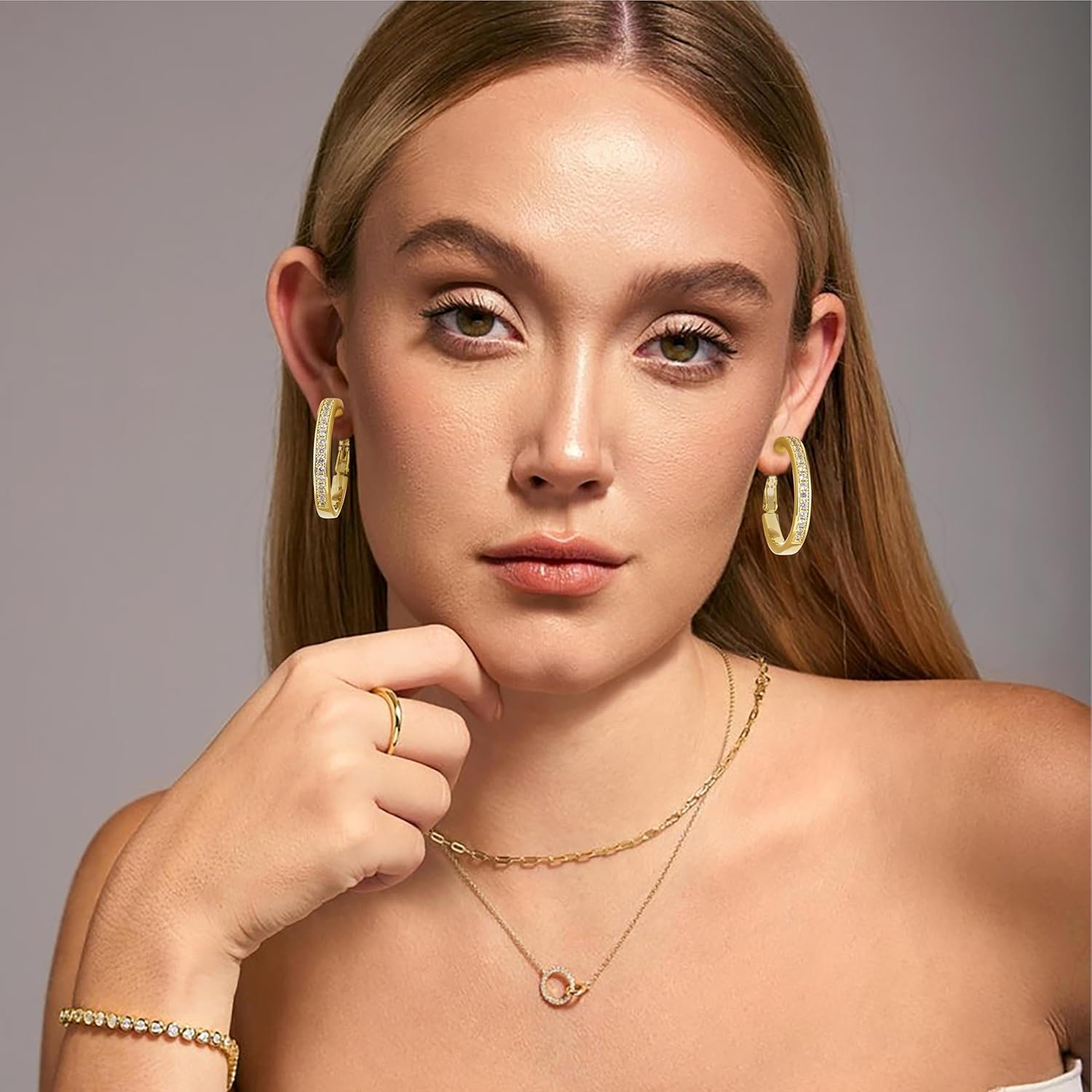 OOOPEL Large Rhinestone Hoops Sparkly Big CZ Hoop Earrings for Women Non Tarnish 925 Sterling Silver/Gold Plated Rhinestone Earrings for Sensitive Ears 30/40/50/60mm
