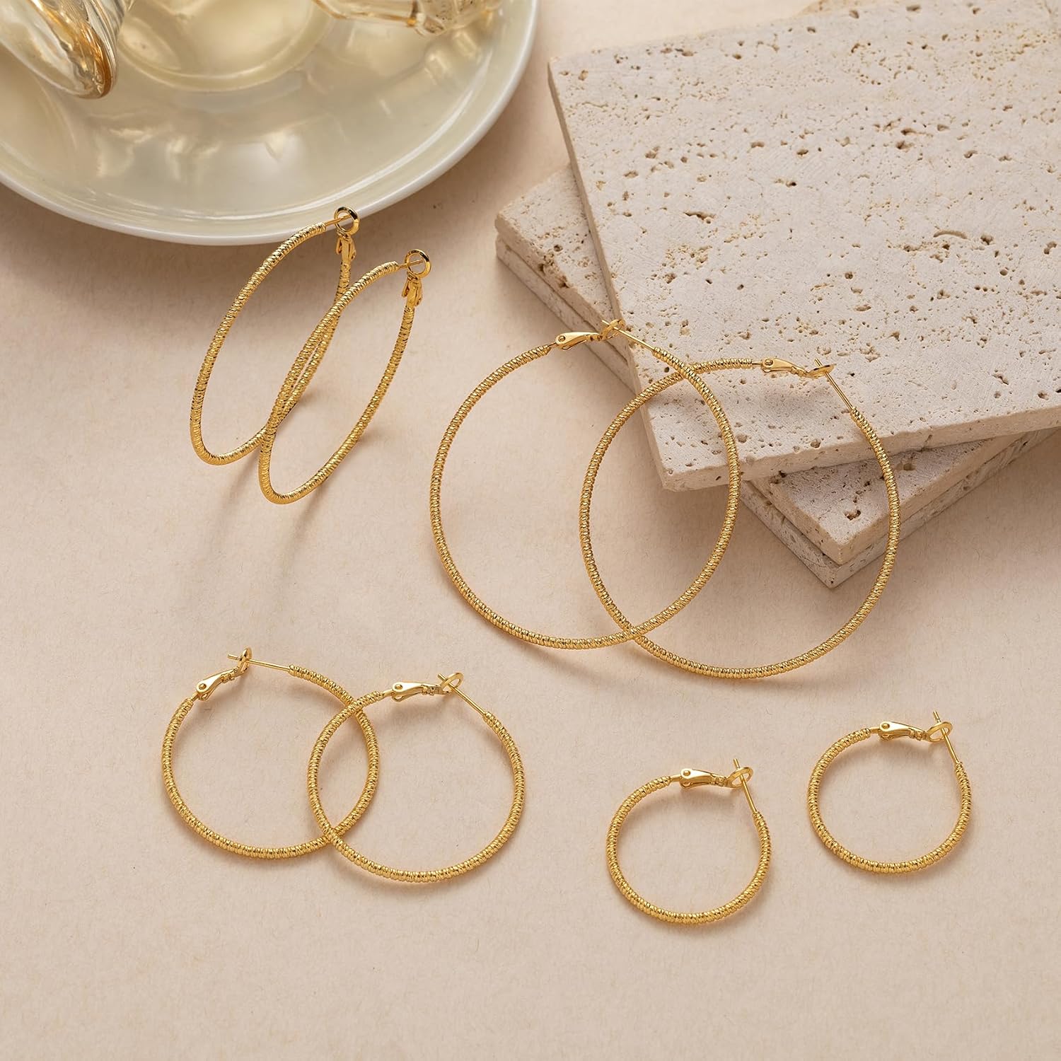 OOOPEL Gold Hoops Earrings for Women, 14k Real Gold Plated Big Earring Hoops Lightweight Earrings Hypoallergenic Large Sterling Silver Hoop Earring for Women 30MM 40MM 50MM 60MM