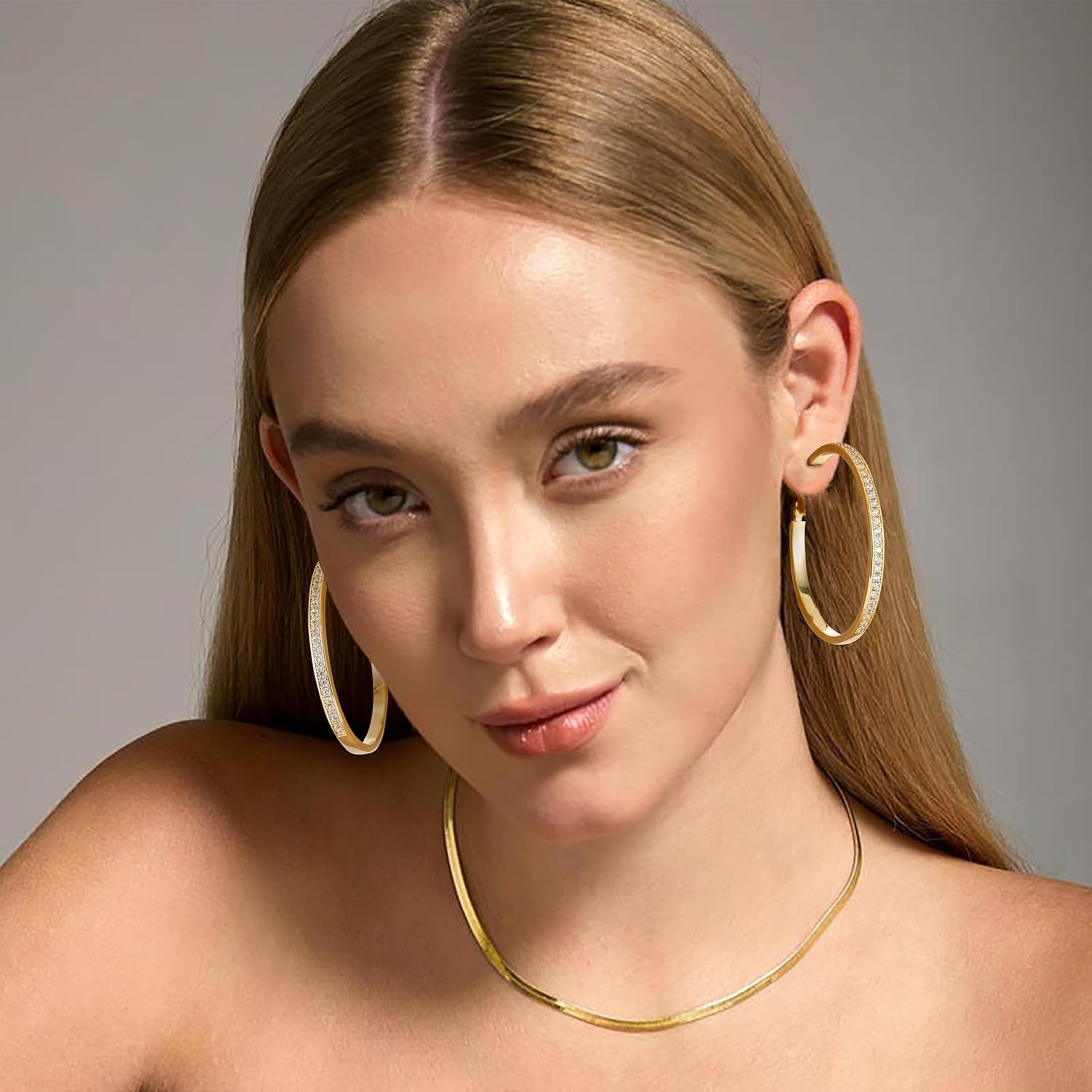 OOOPEL Large Rhinestone Hoops Sparkly Big CZ Hoop Earrings for Women Non Tarnish 925 Sterling Silver/Gold Plated Rhinestone Earrings for Sensitive Ears 30/40/50/60mm