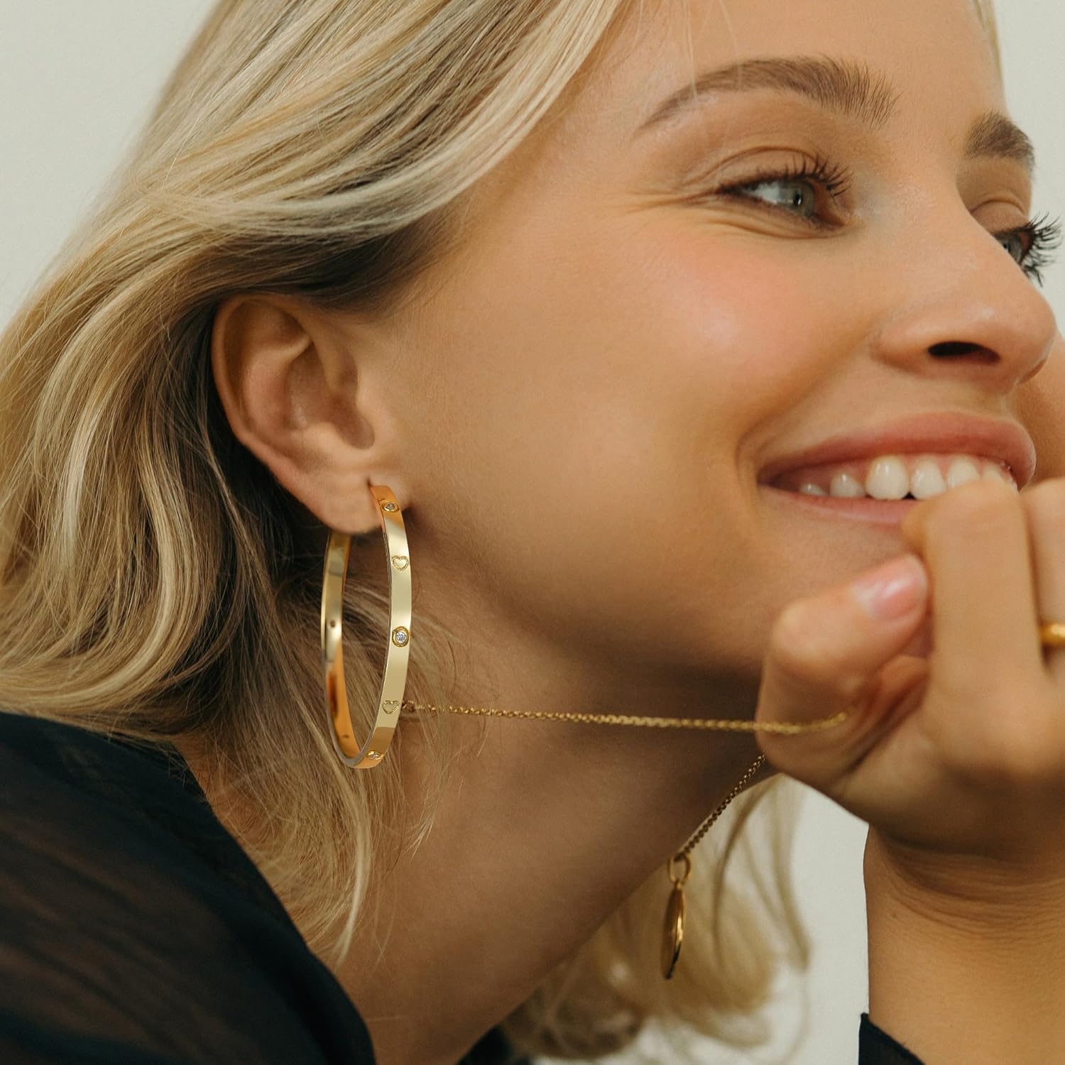 OOOPEL Sterling Silver Hoop Earrings for Women Gold Silver Large Hoops with Zirconia and Heart Engraving Hypoallergenic 4mm Wide Big Hoop Earrings for Women (30/40/50/60mm)