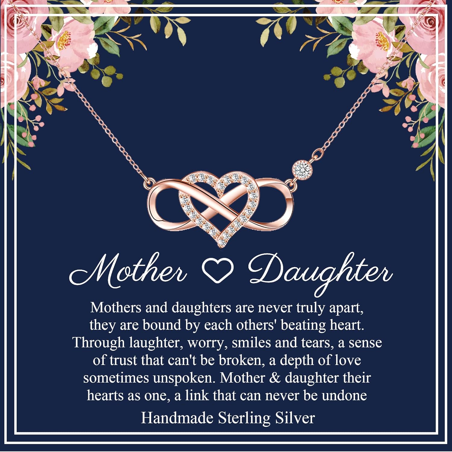 OOOPEL Gift for Mom/Daughter Sterling Silver Infinity Necklace with Heart Mother Daughter Necklace Birthday Mother's Day Gift for Mum Daughter with Love Card