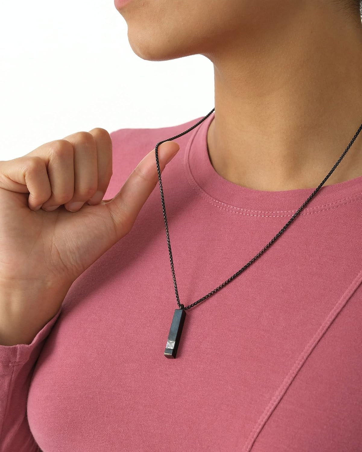 MOROTOLE 2 Pcs Urn Necklaces for Ashes Memorial Cremation Urn Necklace Stainless Steel Black Silver Tone Bar Pendant Necklace Ashes Keepsake Jewelry with Cubic Zirconia