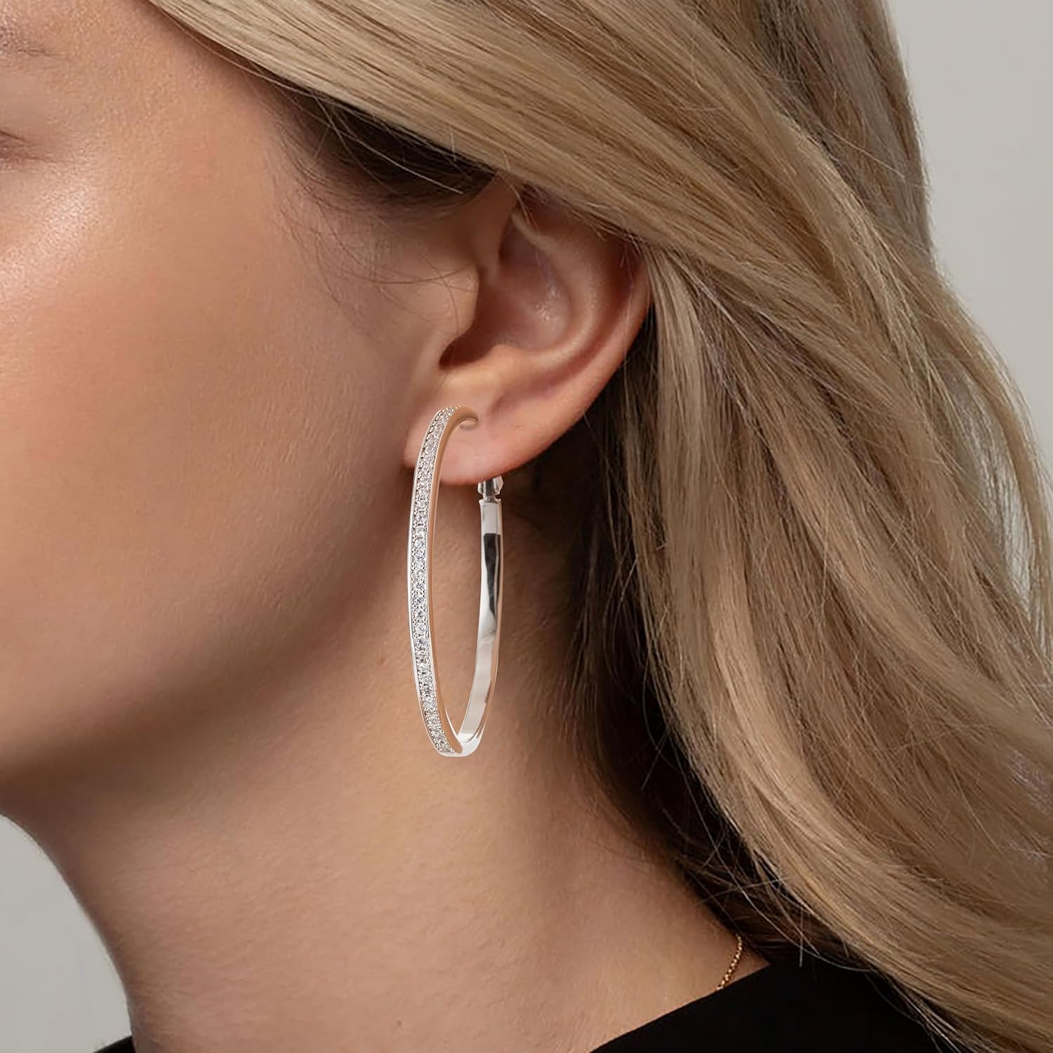 OOOPEL Large Rhinestone Hoops Sparkly Big CZ Hoop Earrings for Women Non Tarnish 925 Sterling Silver/Gold Plated Rhinestone Earrings for Sensitive Ears 30/40/50/60mm