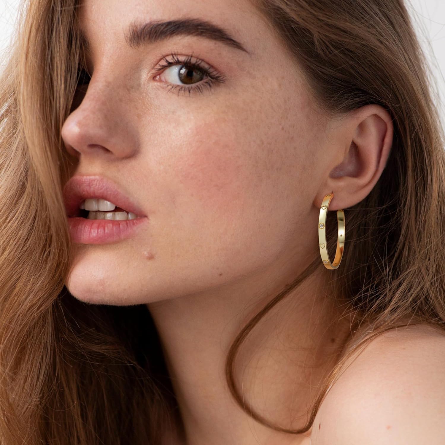 OOOPEL Sterling Silver Hoop Earrings for Women Gold Silver Large Hoops with Zirconia and Heart Engraving Hypoallergenic 4mm Wide Big Hoop Earrings for Women (30/40/50/60mm)