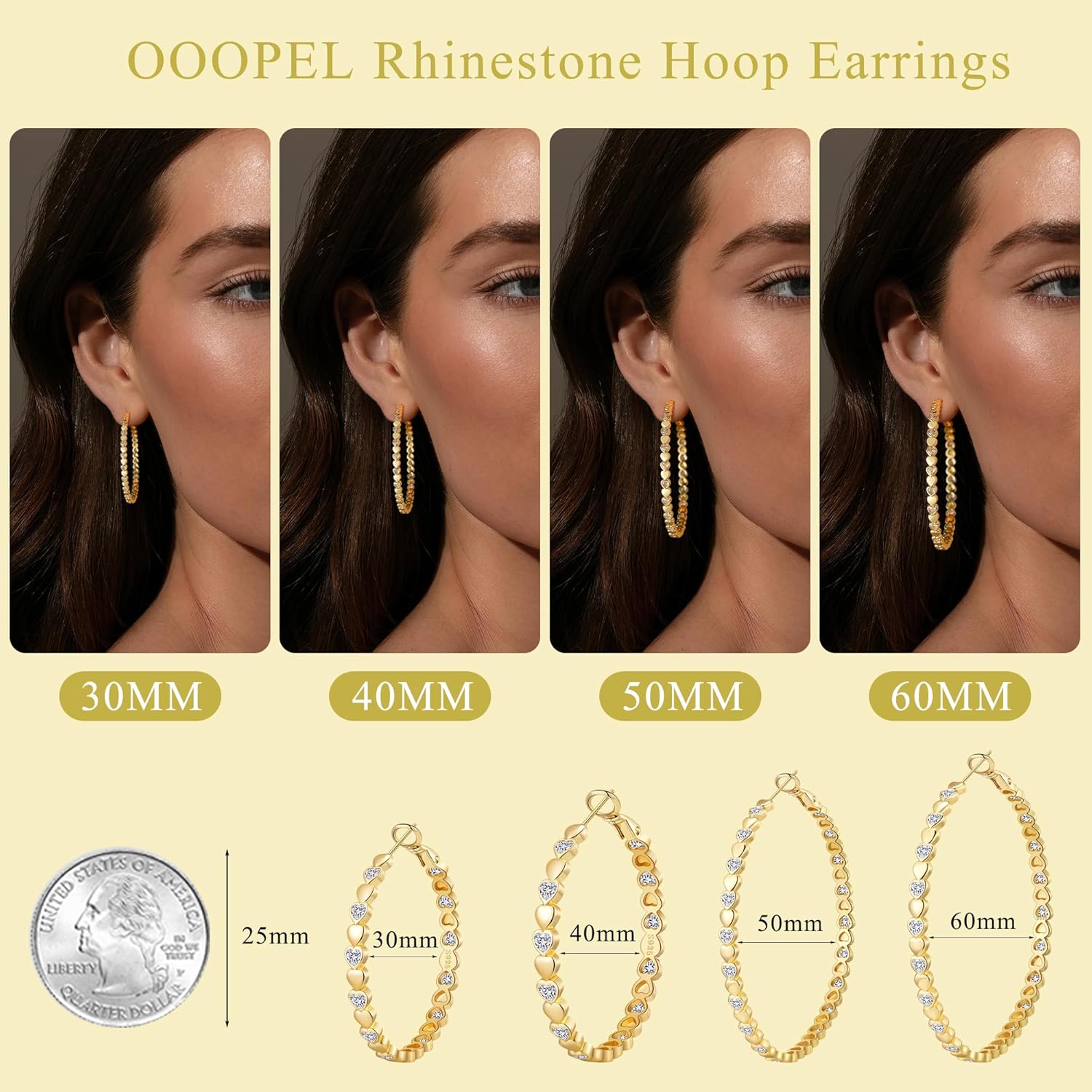 OOOPEL Heart Cubic Zirconia Large Hoop Earrings for Womens 925 Silver 14k Gold Plated Hypoallergenic Rhinestone Hoops Earring Sparkly Jewelry Gift 30/40/50/60mm