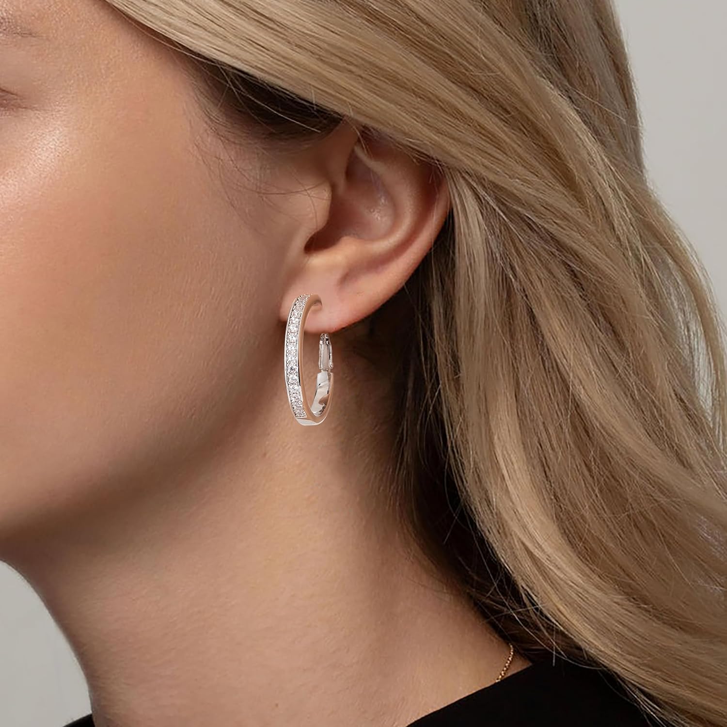 OOOPEL Large Rhinestone Hoops Sparkly Big CZ Hoop Earrings for Women Non Tarnish 925 Sterling Silver/Gold Plated Rhinestone Earrings for Sensitive Ears 30/40/50/60mm