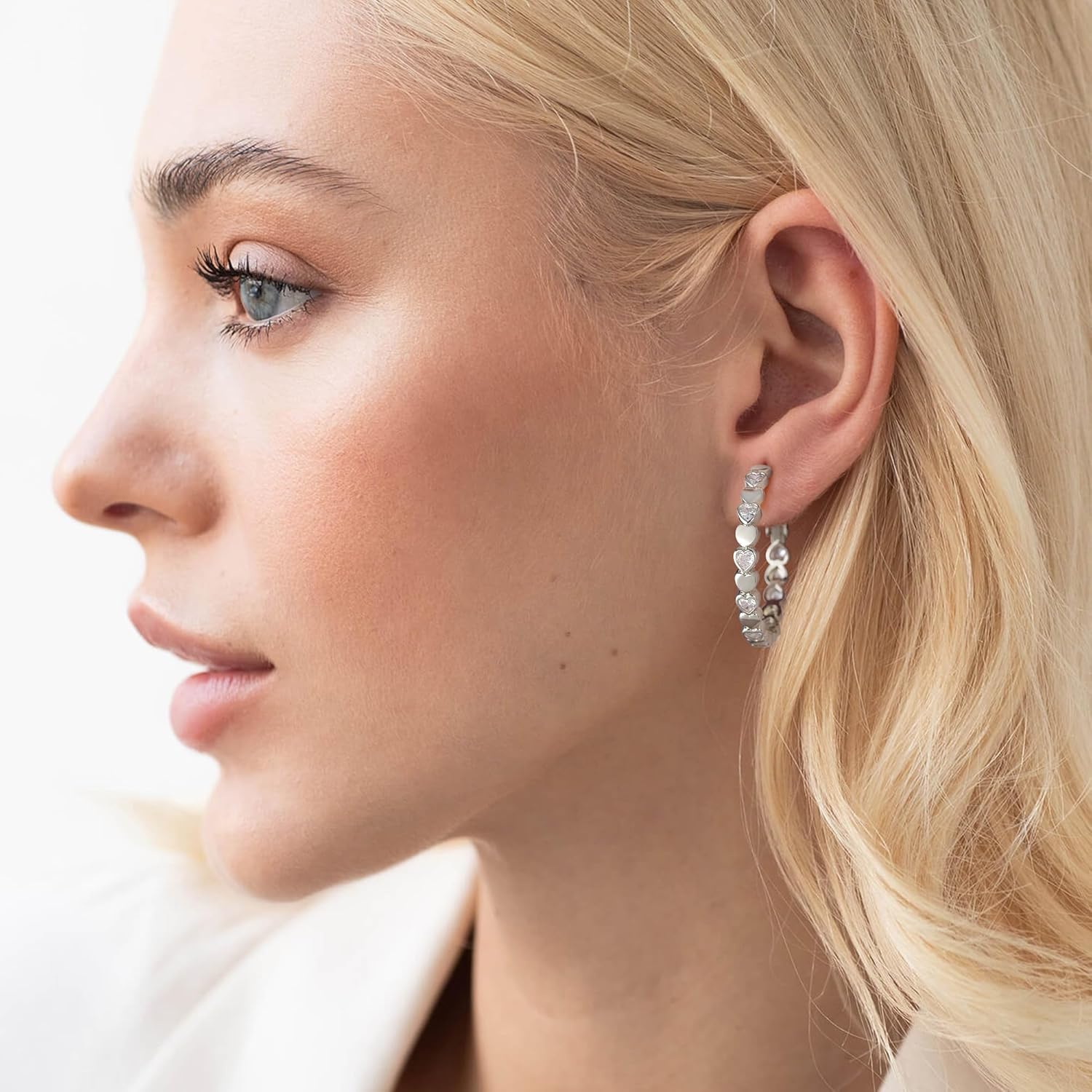 OOOPEL Heart Cubic Zirconia Large Hoop Earrings for Womens 925 Silver 14k Gold Plated Hypoallergenic Rhinestone Hoops Earring Sparkly Jewelry Gift 30/40/50/60mm