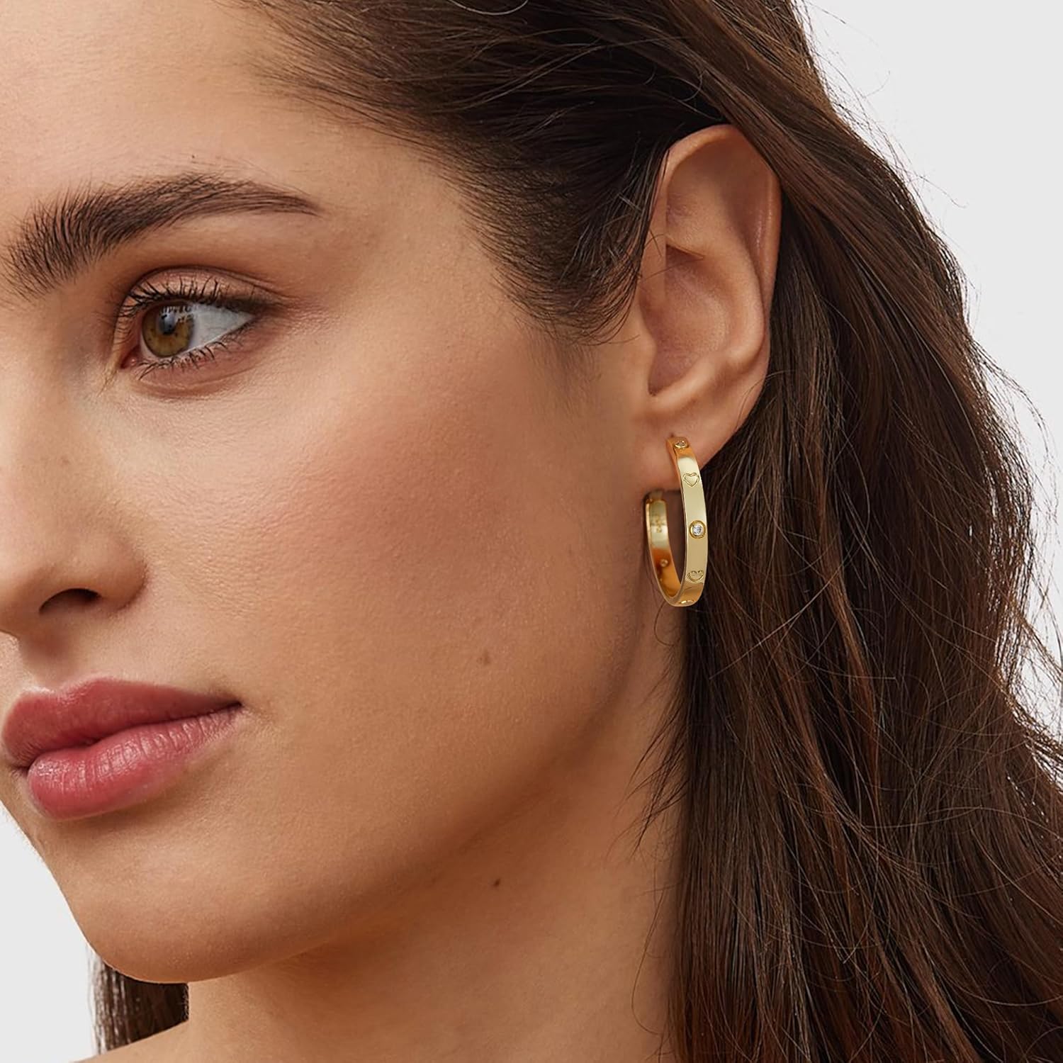 OOOPEL Sterling Silver Hoop Earrings for Women Gold Silver Large Hoops with Zirconia and Heart Engraving Hypoallergenic 4mm Wide Big Hoop Earrings for Women (30/40/50/60mm)