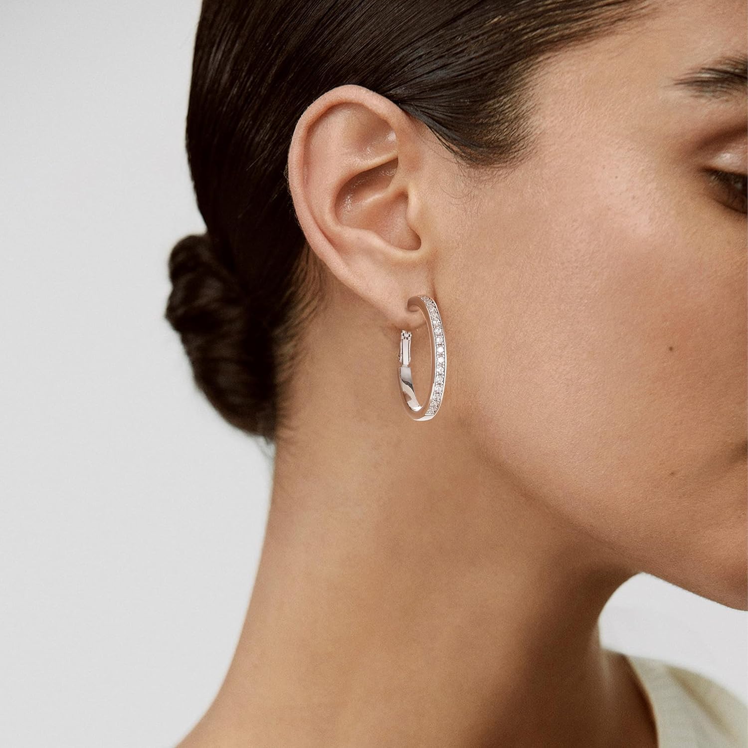 OOOPEL Large Rhinestone Hoops Sparkly Big CZ Hoop Earrings for Women Non Tarnish 925 Sterling Silver/Gold Plated Rhinestone Earrings for Sensitive Ears 30/40/50/60mm