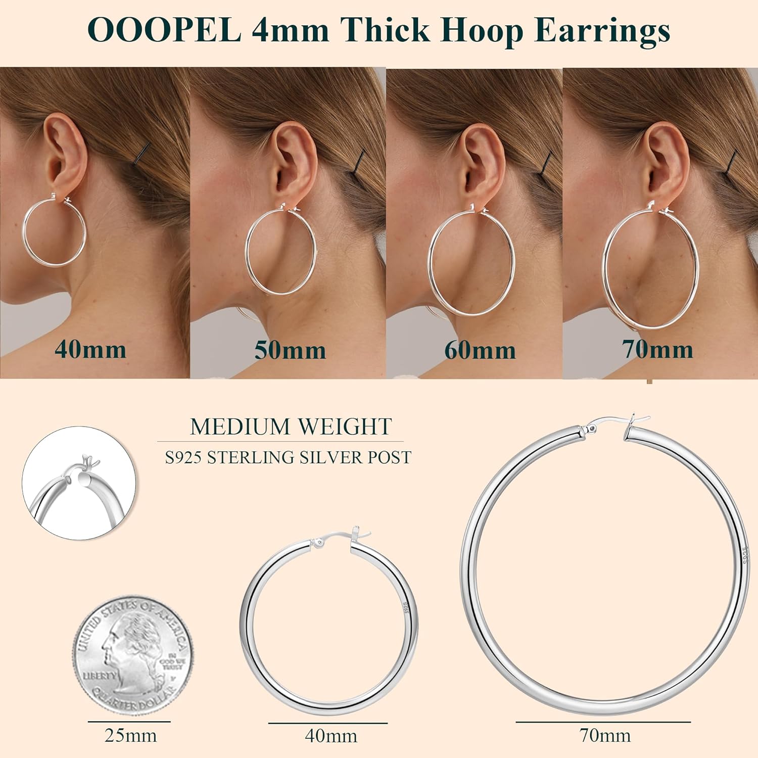 4mm Thick Gold Chunky Earrings Steling Silver Post Hoops Earrings For Women Hollow Tube Hoops Earrings Thick Gold Hoop Earrings Hypoallergenic Lightweight Gold Hoop Large Earrings 20/30/40/50/60MM