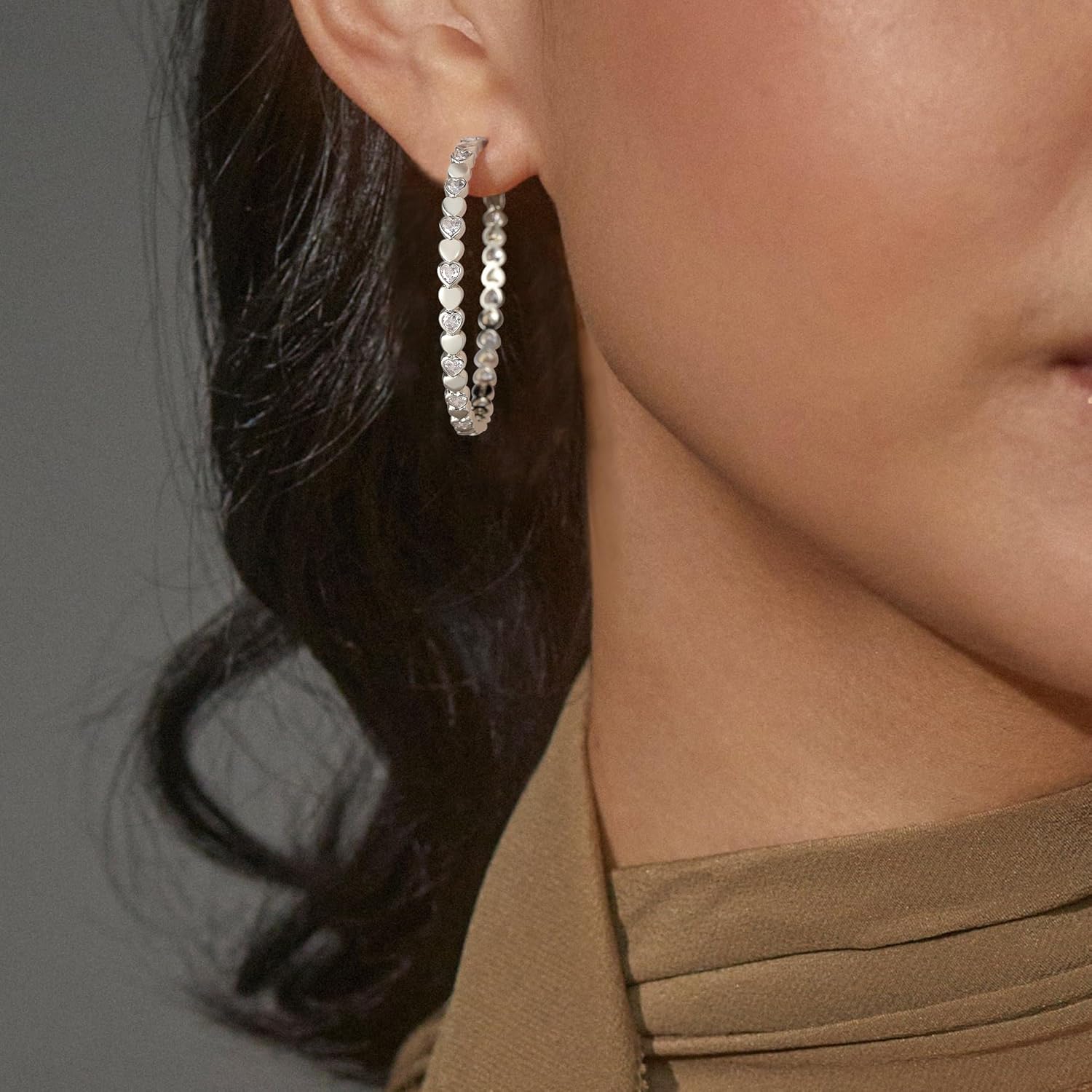 OOOPEL Heart Cubic Zirconia Large Hoop Earrings for Womens 925 Silver 14k Gold Plated Hypoallergenic Rhinestone Hoops Earring Sparkly Jewelry Gift 30/40/50/60mm