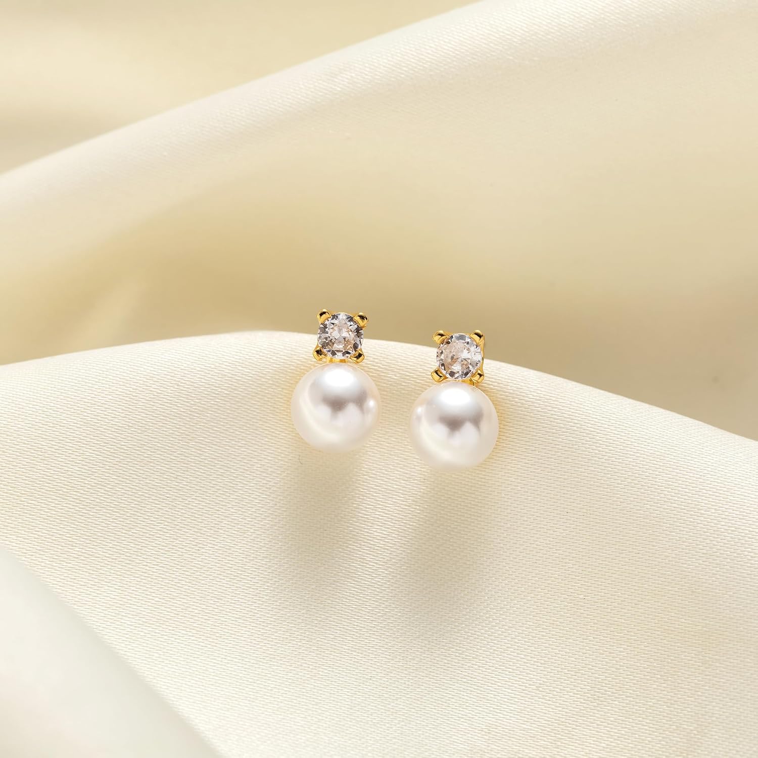 OOOPEL Pearl Earrings for Women Freshwater Pearl Dangle Earrings Sterling Silver Elegant Pearl Stud 14K Gold Plated Handpicked Freshwater Cultured Pearl Earrings Wedding Gifts for Women