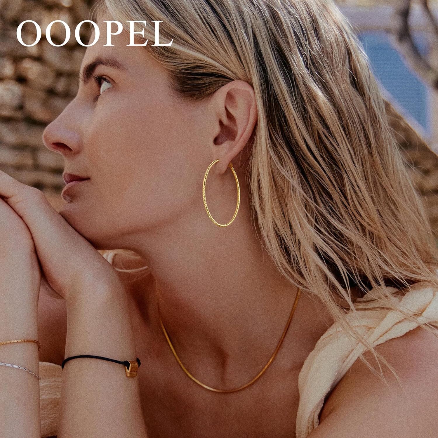 OOOPEL Gold Hoops Earrings for Women, 14k Real Gold Plated Big Earring Hoops Lightweight Earrings Hypoallergenic Large Sterling Silver Hoop Earring for Women 30MM 40MM 50MM 60MM