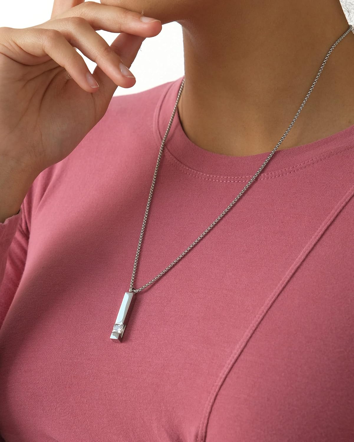 MOROTOLE 2 Pcs Urn Necklaces for Ashes Memorial Cremation Urn Necklace Stainless Steel Black Silver Tone Bar Pendant Necklace Ashes Keepsake Jewelry with Cubic Zirconia